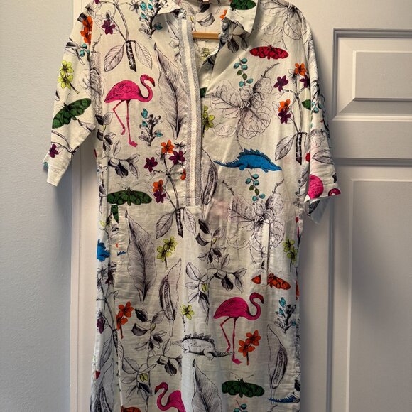 Vilagallo Flamingo print half button down colorful dress size 36 Portugal - Picture 2 of 6